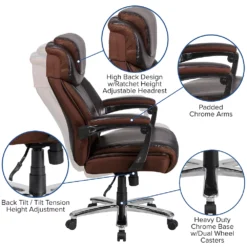 Emma And Oliver Big & Tall Brown LeatherSoft Executive Swivel Office Chair With Headrest -Home furnishings 5971905 ALT2