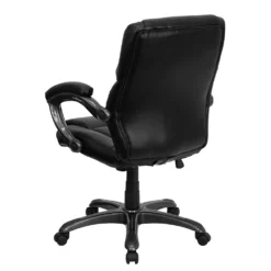 Emma And Oliver Mid-Back Black LeatherSoft Overstuffed Task Ergonomic Office Chair With Arms -Home furnishings 5971906 ALT2