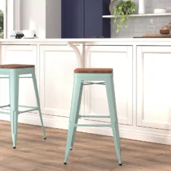 Emma And Oliver 30"H Backless Crystal Teal-Blue Barstool With Square Wood Seat 5 Emma And Oliver 30"H Backless Crystal Teal-Blue Barstool With Square Wood Seat -Home furnishings 5971910 ALT