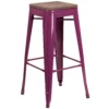Emma And Oliver 30"H Backless Crystal Teal-Blue Barstool With Square Wood Seat
