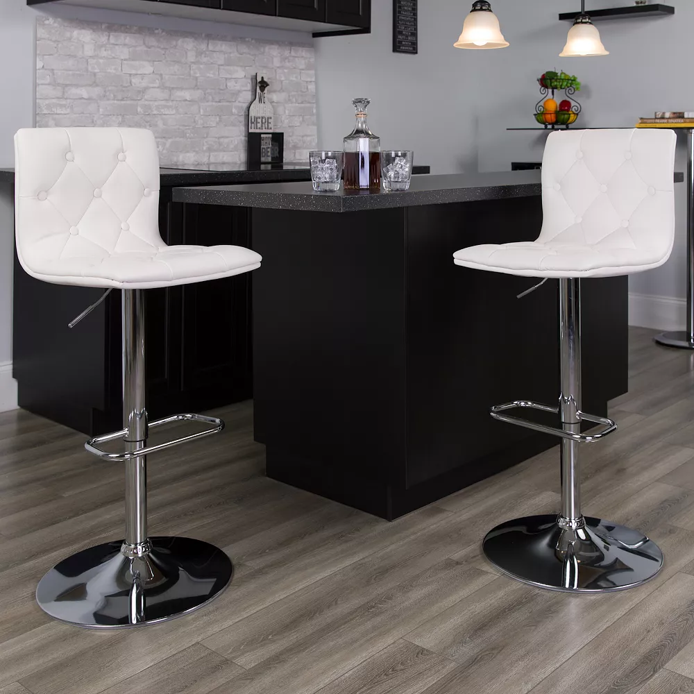Emma And Oliver Button Tufted Black Vinyl Adjustable Height Barstool 4 Emma And Oliver Button Tufted Black Vinyl Adjustable Height Barstool - Image 2