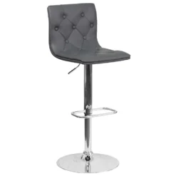 Emma And Oliver Button Tufted Black Vinyl Adjustable Height Barstool