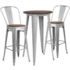 Emma And Oliver 24" Round Silver Metal/Wood Bar Table Set - 2 Stools 2 Emma And Oliver 24" Round Silver Metal/Wood Bar Table Set - 2 Stools -Home furnishings 5972296 Silver