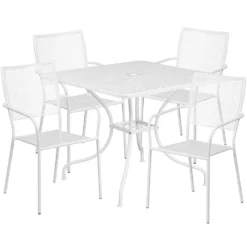 Emma And Oliver Commercial Grade 35.5" Square Black Patio Table Set-4 Square Back Chairs