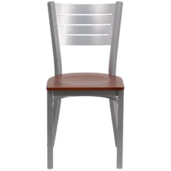 Emma And Oliver Silver Slat Back Metal Restaurant Chair - Mahogany Wood Seat 8 Emma And Oliver Silver Slat Back Metal Restaurant Chair - Mahogany Wood Seat -Home furnishings 5972299 ALT2