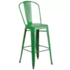 Emma And Oliver Commercial Grade 30"H Distressed Blue-Teal Metal Indoor-Outdoor Barstool W/ Back 1 Emma And Oliver Commercial Grade 30"H Distressed Blue-Teal Metal Indoor-Outdoor Barstool W/ Back -Home furnishings 5972301 Green