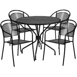 Emma And Oliver Commercial Grade 35.25" Round Coral Patio Table Set-4 Round Back Chairs