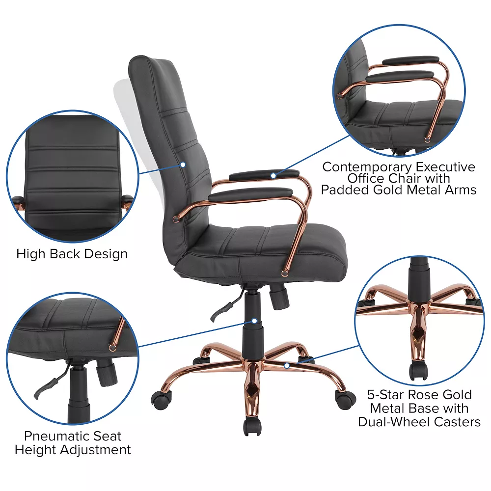 Emma And Oliver High Back White LeatherSoft Executive Swivel Office Chair With Gold Frame/Arms 5 Emma And Oliver High Back White LeatherSoft Executive Swivel Office Chair With Gold Frame/Arms - Image 3