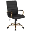 Emma And Oliver High Back White LeatherSoft Executive Swivel Office Chair With Gold Frame/Arms