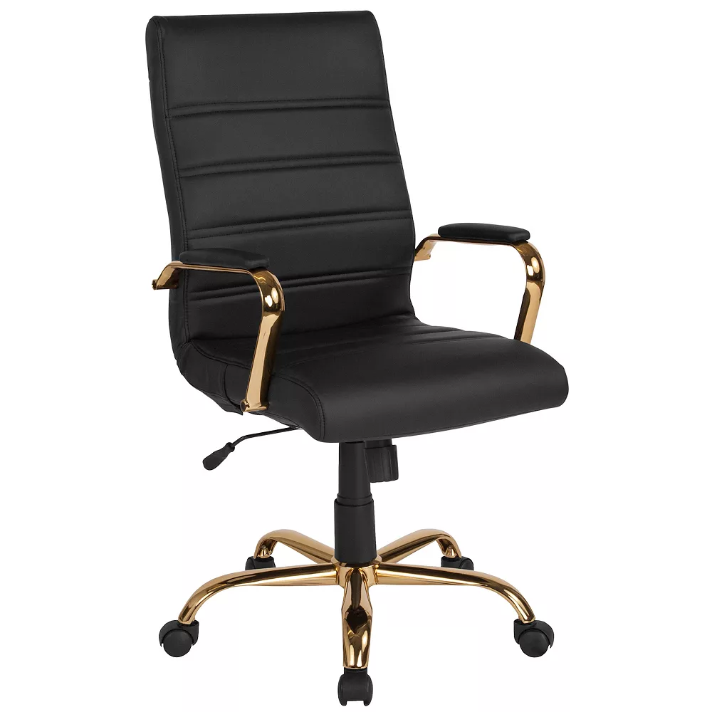 Emma And Oliver High Back White LeatherSoft Executive Swivel Office Chair With Gold Frame/Arms 3 Emma And Oliver High Back White LeatherSoft Executive Swivel Office Chair With Gold Frame/Arms