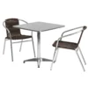 Emma And Oliver 27.5" Square Aluminum Table Set-2 Beige Rattan Chairs 1 Emma And Oliver 27.5" Square Aluminum Table Set-2 Beige Rattan Chairs -Home furnishings 5972319 Dark Brown