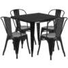 Emma And Oliver Commercial 31.5" Square White Metal Indoor-Outdoor Table Set-4 Stack Chairs 1 Emma And Oliver Commercial 31.5" Square White Metal Indoor-Outdoor Table Set-4 Stack Chairs -Home furnishings 5972322 Black