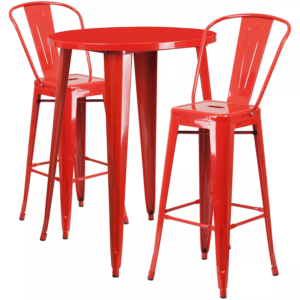 Emma And Oliver Commercial Grade 30" Round Antique Metal Bar Table Set-2 Cafe Stools 3 Emma And Oliver Commercial Grade 30" Round Antique Metal Bar Table Set-2 Cafe Stools