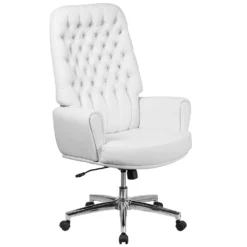 Emma And Oliver High Back Traditional Tufted White LeatherSoft Swivel Office Chair With Arms