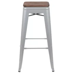 Emma And Oliver 30" High Metal Indoor Bar Stool With Wood Seat In Teal - Stackable Set Of 4 9 Emma And Oliver 30" High Metal Indoor Bar Stool With Wood Seat In Teal - Stackable Set Of 4 -Home furnishings 5972329 ALT3