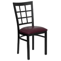 Emma And Oliver Black Window Back Metal Restaurant Chair - Natural Wood Seat