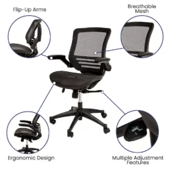 Emma And Oliver Mid-Back Black Mesh Executive Swivel Flip-Up Arm Office Chair Gold Frame 8 Emma And Oliver Mid-Back Black Mesh Executive Swivel Flip-Up Arm Office Chair Gold Frame -Home furnishings 5972335 ALT2