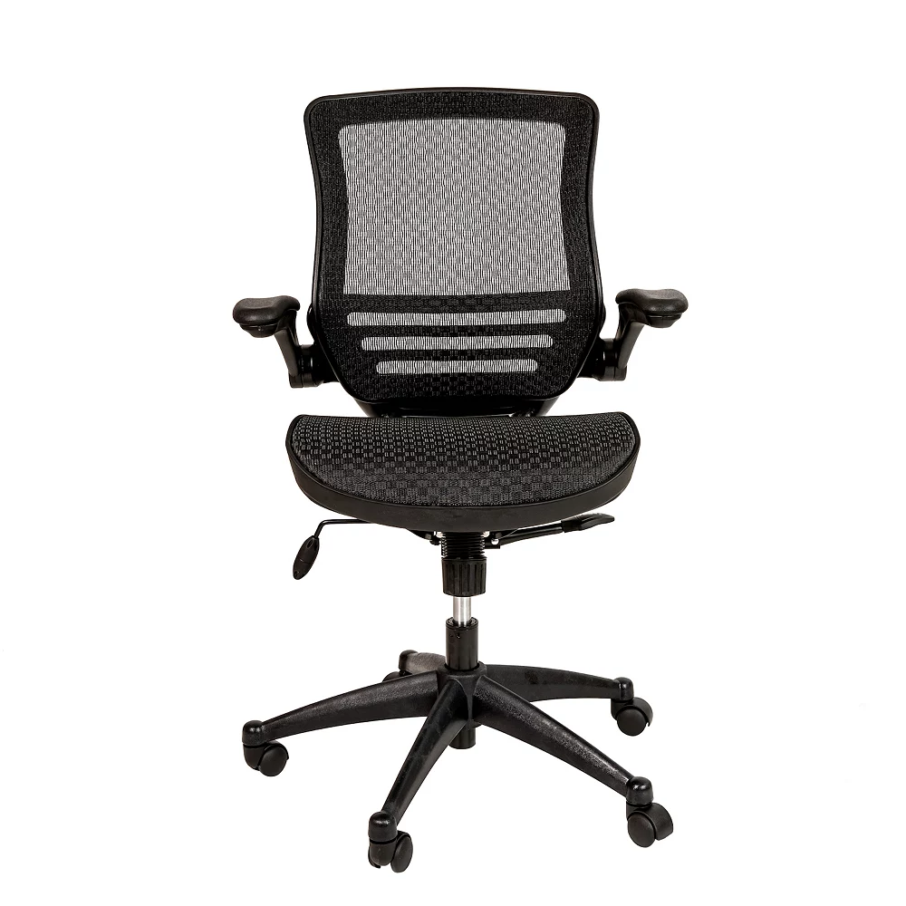 Emma And Oliver Mid-Back Black Mesh Executive Swivel Flip-Up Arm Office Chair Gold Frame 6 Emma And Oliver Mid-Back Black Mesh Executive Swivel Flip-Up Arm Office Chair Gold Frame - Image 4