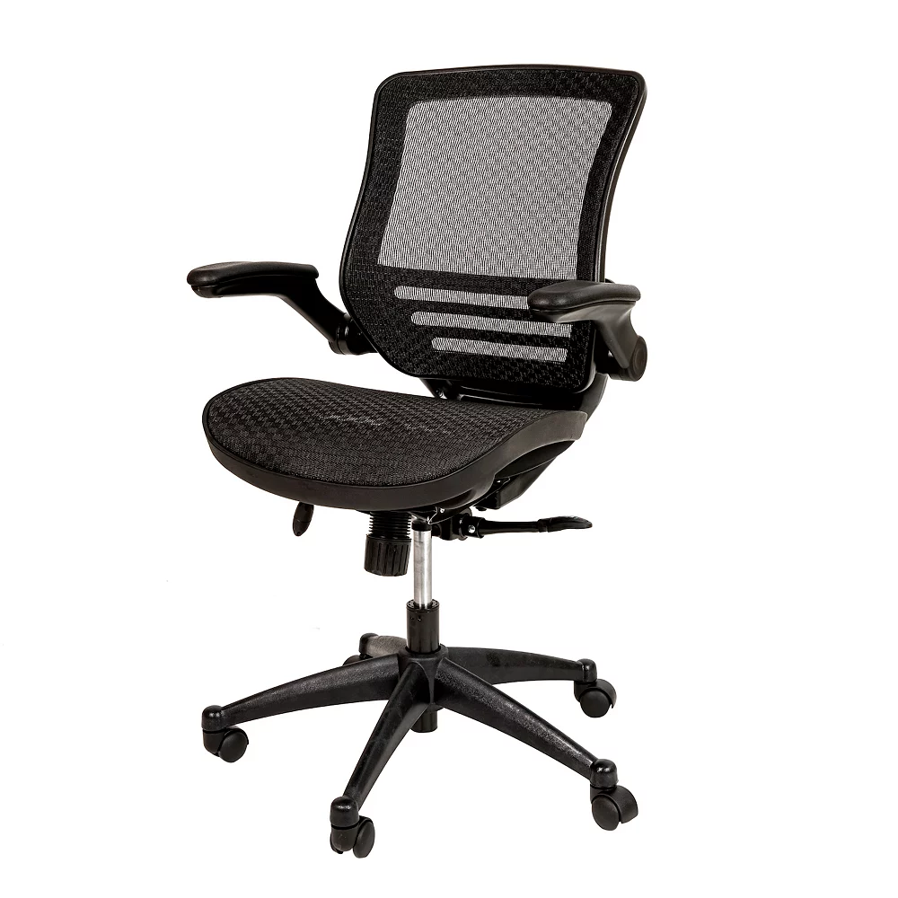 Emma And Oliver Mid-Back Black Mesh Executive Swivel Flip-Up Arm Office Chair Gold Frame 3 Emma And Oliver Mid-Back Black Mesh Executive Swivel Flip-Up Arm Office Chair Gold Frame