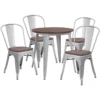 Emma And Oliver 26" Round Silver Metal/Wood Table Set - 4 Stack Chairs -Home furnishings 5972337 Silver