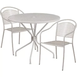 Emma And Oliver Commercial Grade 35.25" Round Coral Patio Table Set-2 Round Back Chairs