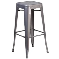 Emma And Oliver 30"H Backless Clear Coated Metal Indoor Barstool With Square Seat