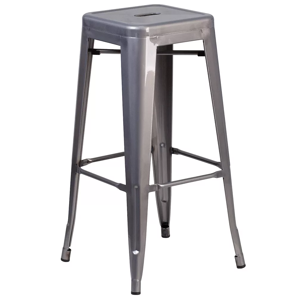 Emma And Oliver 30"H Backless Clear Coated Metal Indoor Barstool With Square Seat 3 Emma And Oliver 30"H Backless Clear Coated Metal Indoor Barstool With Square Seat