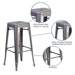 Emma And Oliver 30"H Backless Clear Coated Metal Indoor Barstool With Square Seat 8 Emma And Oliver 30"H Backless Clear Coated Metal Indoor Barstool With Square Seat -Home furnishings 5972358 ALT2
