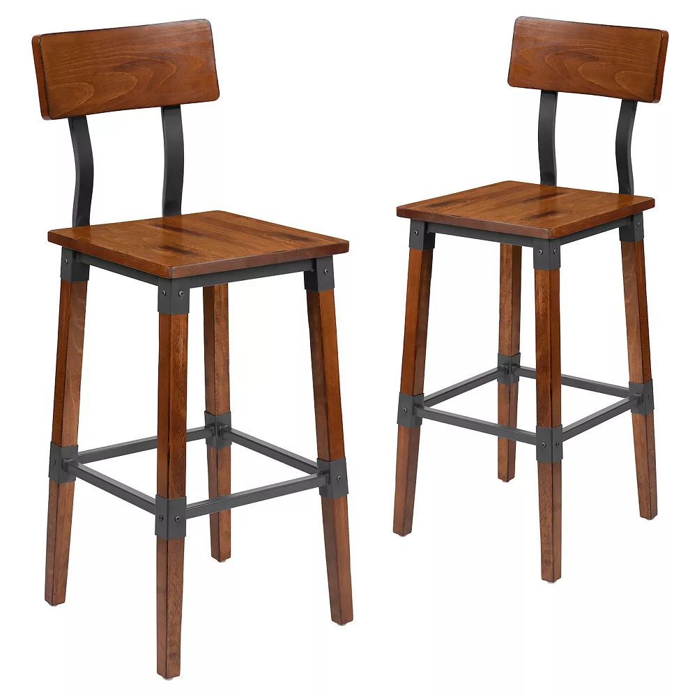Emma And Oliver 2 Pack Commercial Grade Rustic Walnut Industrial Style Wood Dining Barstool 3 Emma And Oliver 2 Pack Commercial Grade Rustic Walnut Industrial Style Wood Dining Barstool