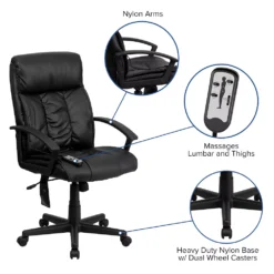Emma And Oliver High Back Ergonomic Massage Black LeatherSoft Ripple Office Chair, Remote Pocket -Home furnishings 5972379 ALT2