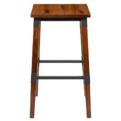Emma And Oliver 4 Pack Commercial Grade Rustic Walnut Industrial Style Backless Wood Barstool -Home furnishings 5972393 ALT3