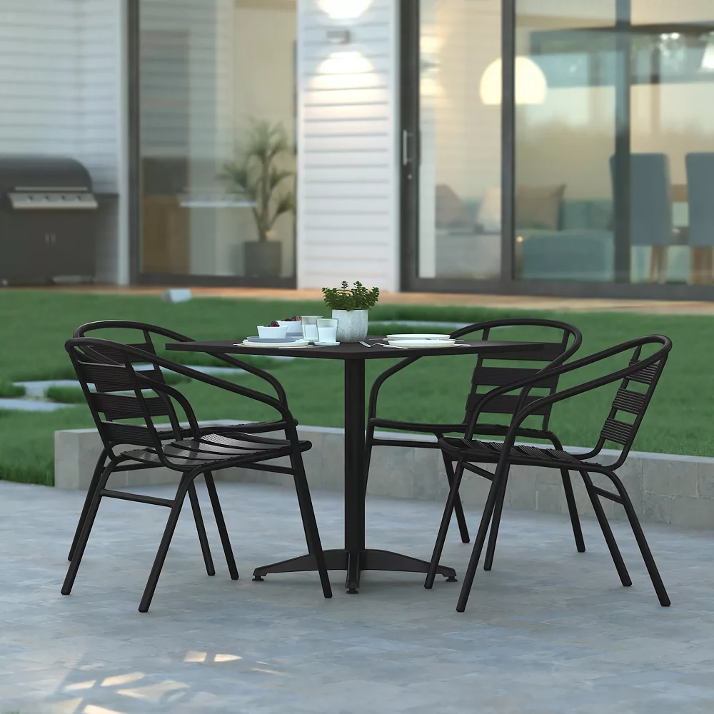 Emma And Oliver 31.5" Square Aluminum Table Set With 4 Slat Back Chairs 4 Emma And Oliver 31.5" Square Aluminum Table Set With 4 Slat Back Chairs - Image 2