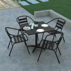 Emma And Oliver 31.5" Square Aluminum Table Set With 4 Slat Back Chairs 8 Emma And Oliver 31.5" Square Aluminum Table Set With 4 Slat Back Chairs -Home furnishings 5972400 ALT2