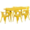 Emma And Oliver Commercial Grade Rectangular Orange Metal Indoor-Outdoor Table Set-6 Arm Chairs 1 Emma And Oliver Commercial Grade Rectangular Orange Metal Indoor-Outdoor Table Set-6 Arm Chairs -Home furnishings 5972818 Yellow