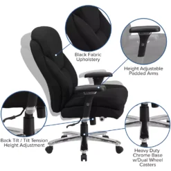 Emma And Oliver 24/7 400 Lb. High Back Black Fabric Ergonomic Office Chair With Lumbar Knob -Home furnishings 5972819 ALT2
