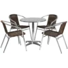 Emma And Oliver 27.5" Round Aluminum Table Set-4 Black Rattan Chairs 1 Emma And Oliver 27.5" Round Aluminum Table Set-4 Black Rattan Chairs -Home furnishings 5972821 Dark Brown