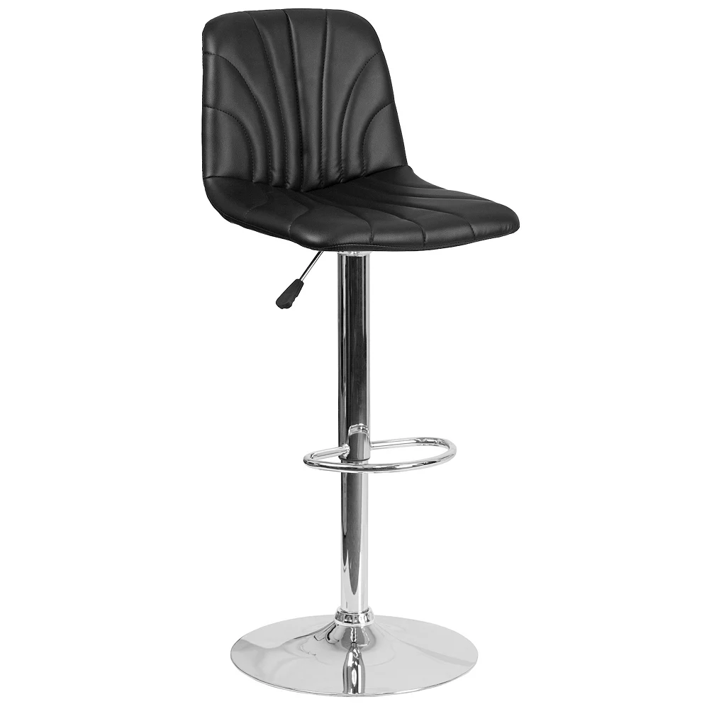 Emma And Oliver Black Vinyl Embellished Stitch Adjustable Height Barstool 3 Emma And Oliver Black Vinyl Embellished Stitch Adjustable Height Barstool