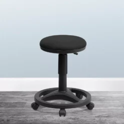 Emma And Oliver Black Ergonomic Stool With Foot Ring -Home furnishings 5972826 ALT