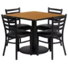 Emma And Oliver 36SQ Natural Table Set-RD Base & 4 Ladder Back Chairs,Black Seat -Home furnishings 5972828 Naturaltopblack
