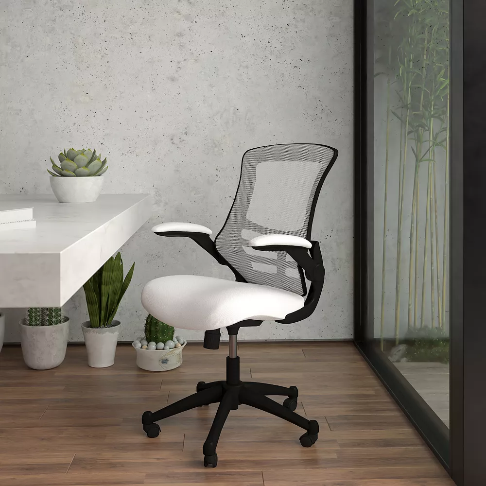 Emma And Oliver Mid-Back White Mesh Swivel Ergonomic Task Office Desk Chair With Flip-Up Arms 4 Emma And Oliver Mid-Back White Mesh Swivel Ergonomic Task Office Desk Chair With Flip-Up Arms - Image 2