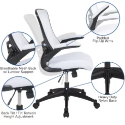 Emma And Oliver Mid-Back White Mesh Swivel Ergonomic Task Office Desk Chair With Flip-Up Arms 8 Emma And Oliver Mid-Back White Mesh Swivel Ergonomic Task Office Desk Chair With Flip-Up Arms -Home furnishings 5972832 ALT2