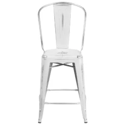 Emma And Oliver Commercial Grade 24"H Distressed Green Metal Indoor-Outdoor Counter Stool -Home furnishings 5972843 ALT3