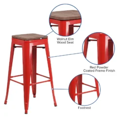 Emma And Oliver 30"H Backless Silver Metal Barstool With Wood Seat -Home furnishings 5972850 ALT2