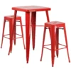 Emma And Oliver Commercial 23.75SQ Black-Antique Metal Indoor-Outdoor Bar Table Set-2 Stools -Home furnishings 5972856 Red