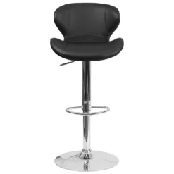 Emma And Oliver Gray Vinyl Adjustable Height Curved Back Barstool -Home furnishings 5972866 ALT3