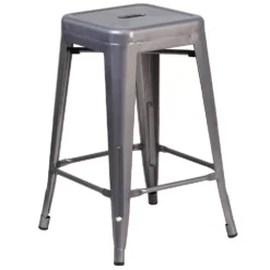 Emma And Oliver 24"H Backless Clear Coated Metal Indoor Barstool With Square Seat