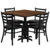 Emma And Oliver 36SQ Walnut Table Set-X-Base & 4 Ladder Back Chairs,Black Seat