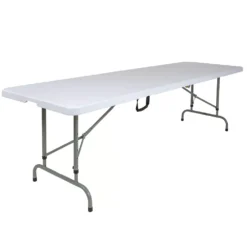 Emma And Oliver 8-Foot Height Adjustable Bi-Fold Granite White Plastic Folding Table With Handle