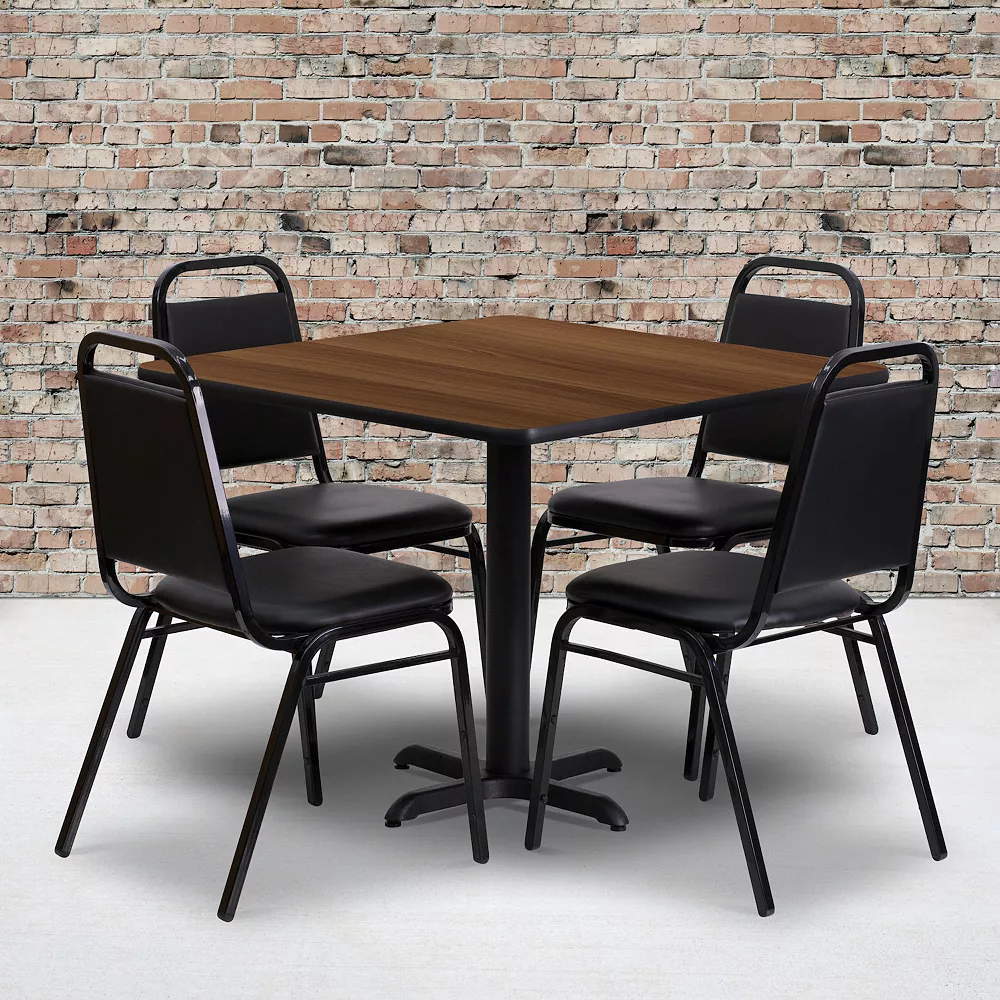 Emma And Oliver 36"SQ Mahogany Laminate Table Set-X-Base & 4 Black Banquet Chairs 4 Emma And Oliver 36"SQ Mahogany Laminate Table Set-X-Base & 4 Black Banquet Chairs - Image 2