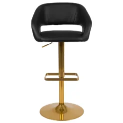 Emma And Oliver 2PK Black Vinyl Adjustable Height Barstool With Rounded Mid-Back And Gold Base -Home furnishings 5972885 ALT3